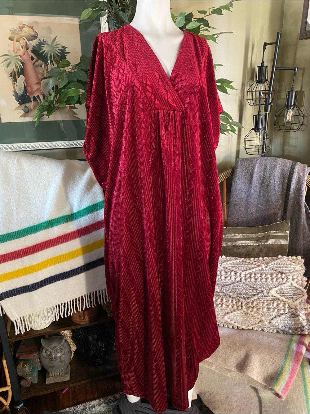 Red Velvet V-Neck Kaftan